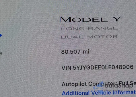 2020 Tesla Model Y Long Range Dual Motor All-Wheel Drive from USA, damaged, VIN 5YJYGDEE0LF048906